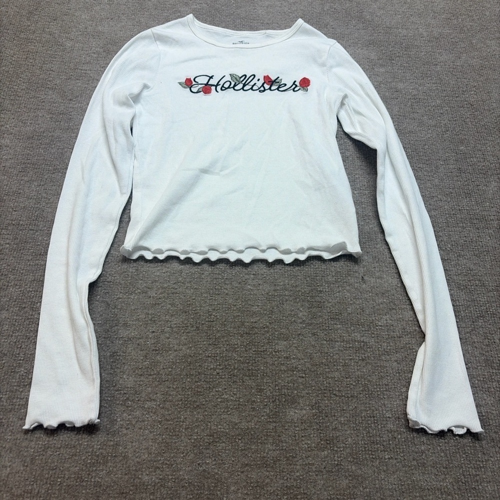 Hollister Floral Logo Ribbed Crop Top Long Sleeve 0574